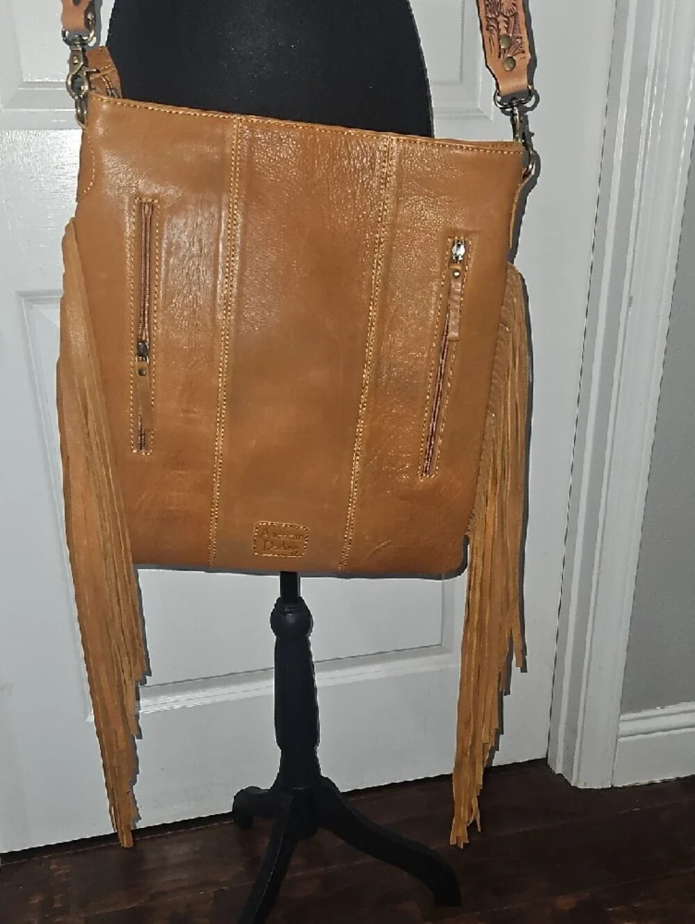 American Darling Tooled Leather Serape Fringe Crossbody Bag Western Boho